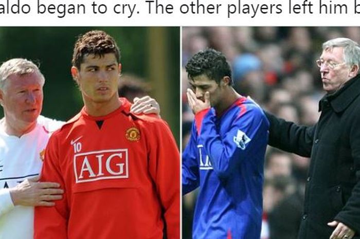 Dua pertanyaan dari pelatih legendaris Manchester United, Sir Alex Ferguson, membuat megabintang Juventus asal Portugal, Cristiano Ronaldo, menangis.