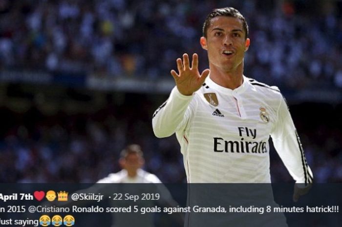 Cristiano  Ronaldo  dalam laga kontra Granada pada 5 April 2015.