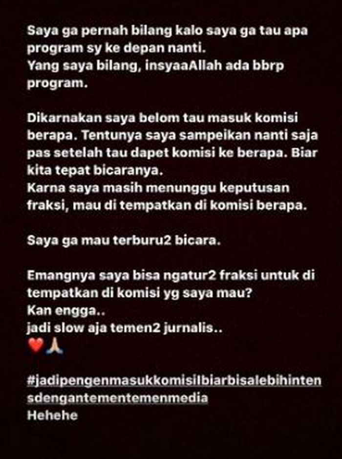 Postingan lanjutan Mulan Jameela terkait wawancaranya dengan para awak media.
