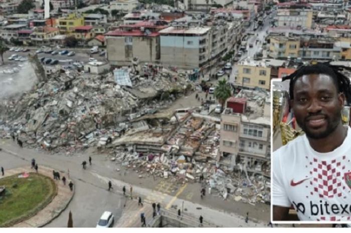 Eks pemain Chelsea dan Newcastle United, Christian Atsu tertimpa reruntuhan rumahnya usai gempa Turki pada Senin (5/2/2023).