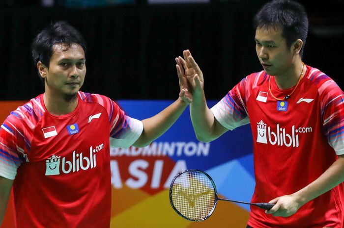 Ganda putra Indonesia, Mohammad Ahsan/Hendra Setiawan, pada laga perempat final Kejuaraan Beregu Asia