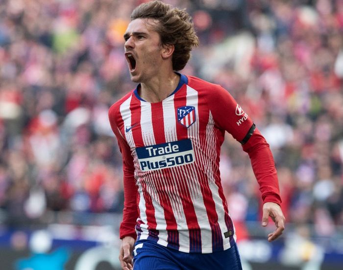 Ekspresi muka penyerang Atletico Madrid, Antoine Griezmann.