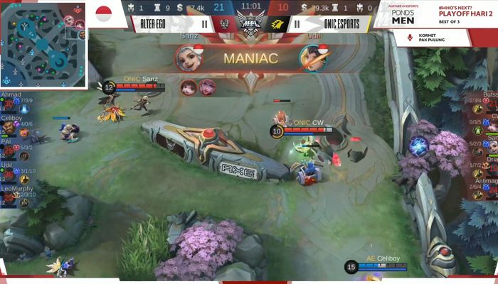 ONIC Sanz berhasil mendapat Maniac di game 1 saat melawan Alter Ego Esports