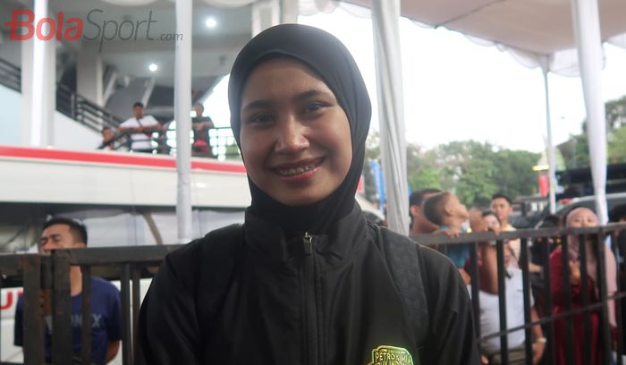 Pevoli putri Gresik Petrokimia, Hany Budiarti, saat ditemui usai pertandingan di GOR Amongrogo, Yogyakarta, Sabtu, (18/3/2023)