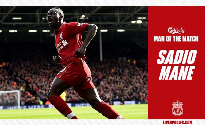 Penyerang Liverpool, Sadio Mane, merayakan gol yang dicetak ke gawang Fulham dalam laga Liga Inggris di Stadion Craven Cottage, Minggu (17/3/2019).