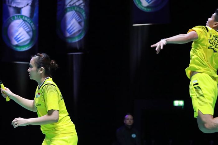 Aksi ganda campuran, Praveen Jordan/Melati Daeva Oktavianti pada babak kedua All England 2020, Kamis (12/3/2020)