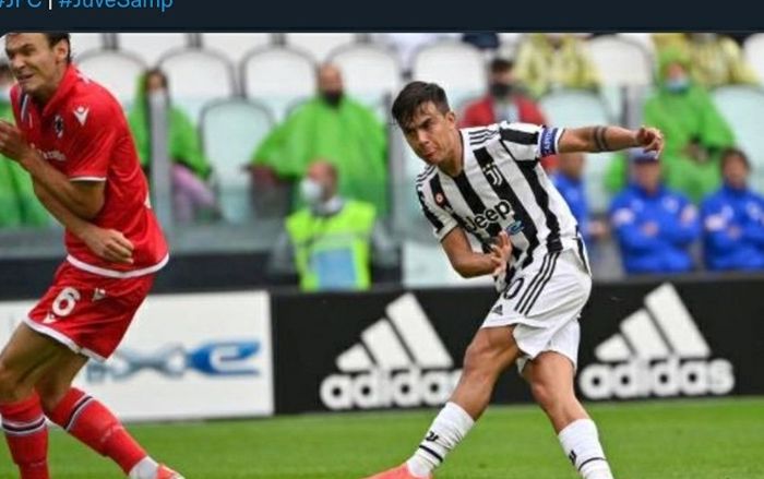 Striker Juventus, Paulo Dybala, mencetak gol untuk membawa timnya unggul pada laga lanjutan Liga Italia melawan Sampdoria di Allianz Stadium, Minggu (26/9/2021).