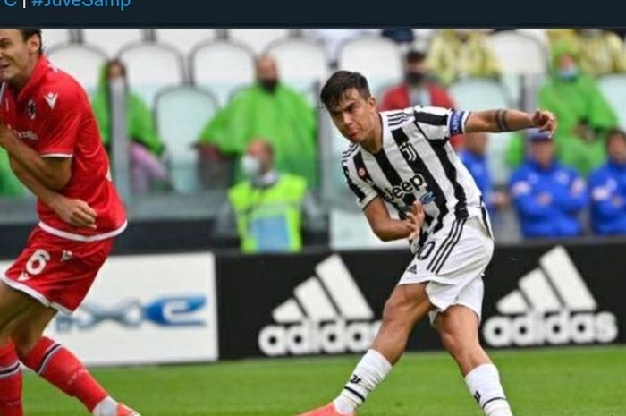 Striker Juventus, Paulo Dybala, mencetak gol untuk membawa timnya unggul pada laga lanjutan Liga Italia melawan Sampdoria di Allianz Stadium, Minggu (26/9/2021).