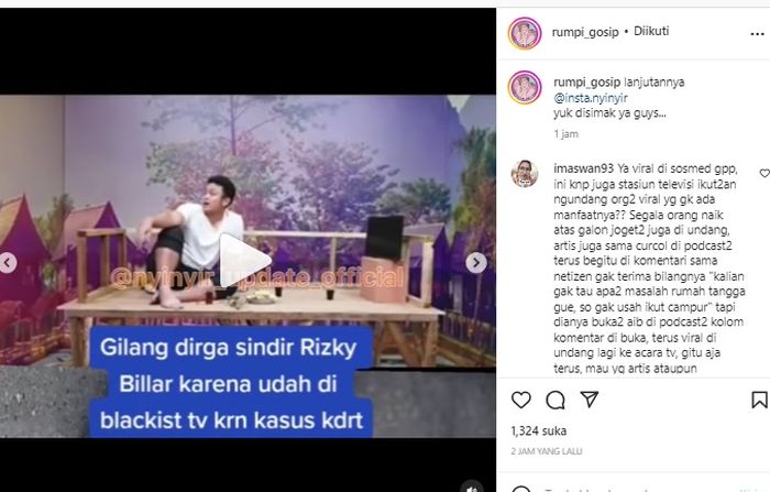 Gilang Dirga dituding sentil Rizky Billar