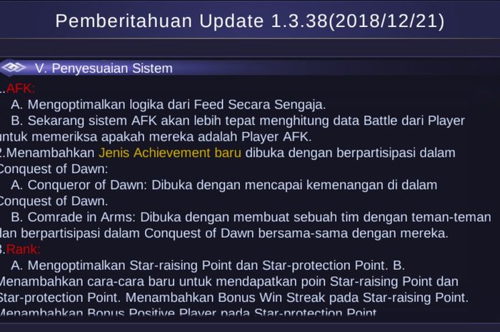 Update 1.3.38 on Advanced Server Mobile Legends