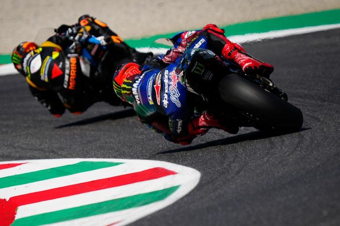 Fabio Quartararo (MOnster Energy Yamaha) beraksi pada sesi latihan MotoGP Italia 2023 di Sirkuit Mugello, Italia, Jumat (9/6/2023)