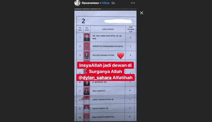 Instagram story Ifan Seventeen