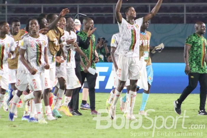 Selebrasi timnas U-17 Mali setelah memastikan diri lolos ke babak semifinal Piala Dunia U-17 2023 usai menaklukkan Maroko dengan&nbsp;skor&nbsp;1-0.