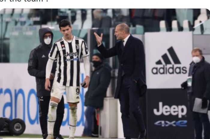 Alvaro Morata terlibat adu mulut dengan Massimiliano Allegri dalam partai Juventus vs Genoa di Liga Italia (5/12/2021).