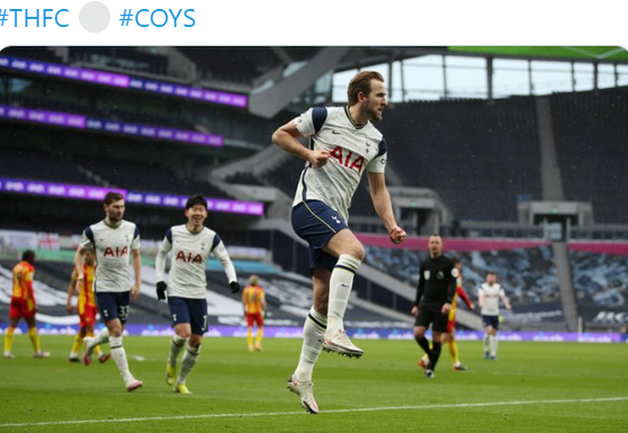 Harry Kane mencetak satu gol dalam kemenangan 2-0 Tottenham Hotspur atas West Bromwich Albion pada laga pekan ke-23 Liga Inggris 2020-2021.