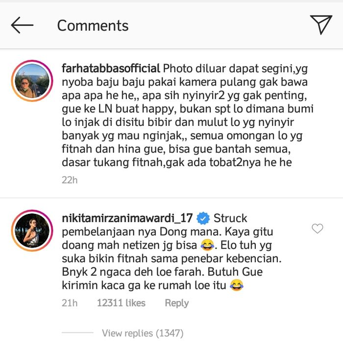 Nikita Mirzani tak puas dengan bukti yang dibeberkan Farhat Abbas.
