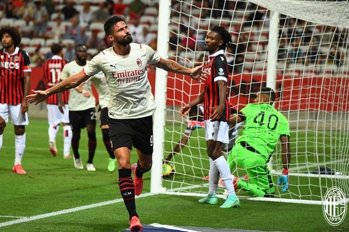 Olivier Giroud berhasil mencetak gol di laga debutnya, tetapi AC Milan harus tertahan di Prancis dengan bermain imbang melawan OGC Nice.