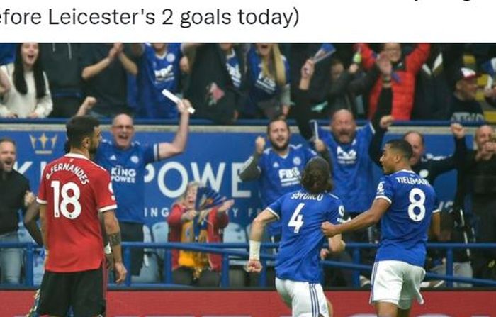 Bek Leicester City, Caglar Soyuncu, merayakan gol ke gawang Manchester United dalam laga Liga Inggris di Stadion King Power, Sabtu (16/10/2021).