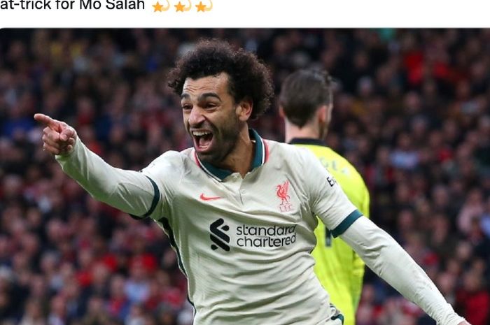 Penyerang Liverpool, Mohamed Salah, sukses mengukir hat-trick ke gawang Manchester United sehingga menyamai rekor Cristiano Ronaldo.