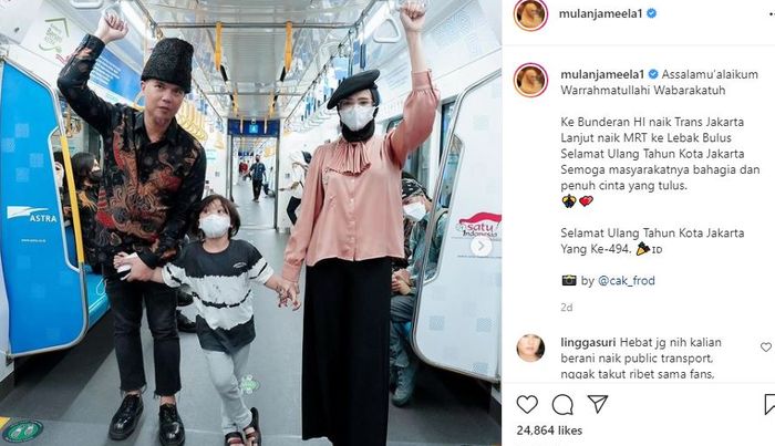 Mulan Jameela dan <a href='https://medan.tribunnews.com/tag/ahmad-dhani' title='Ahmad&nbsp;Dhani'>Ahmad&nbsp;Dhani</a> naik transportasi umum
