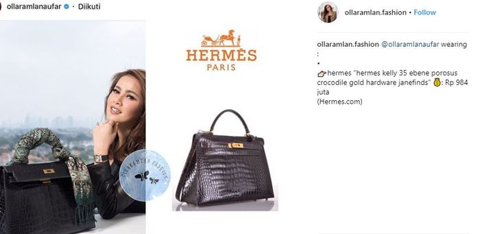 Harga tas Hermes Kelly 35 Ebene Porosus Crocodile Gold Hardware Olla Ramlan
