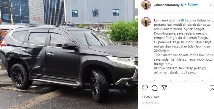 Kalina Ocktaranny alami kecelakaan hingga mobil mewahnya peyok