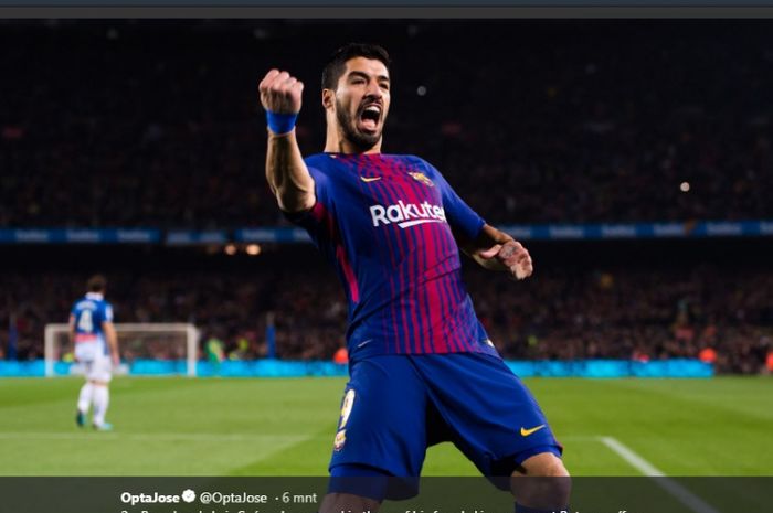 Luis Suarez saat mencetak gol untuk Barcelona ke gawang Leganes pada laga Liga Spanyol, Sabtu (23/11/2019)