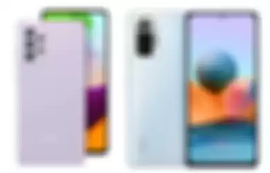 Samsung Galaxy A52 (Kiri) vs Xiaomi Redmi Note 10 Pro (Kanan).