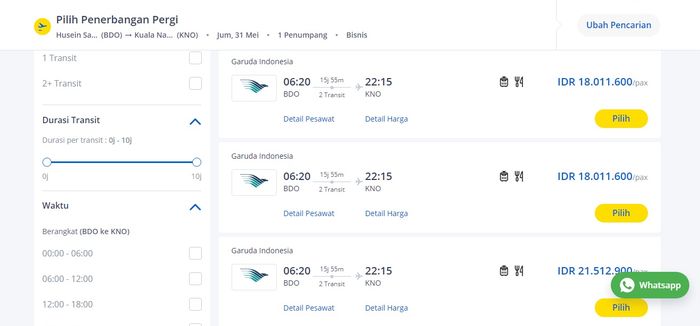 Harga tiket pesawat rute di Tiket.com