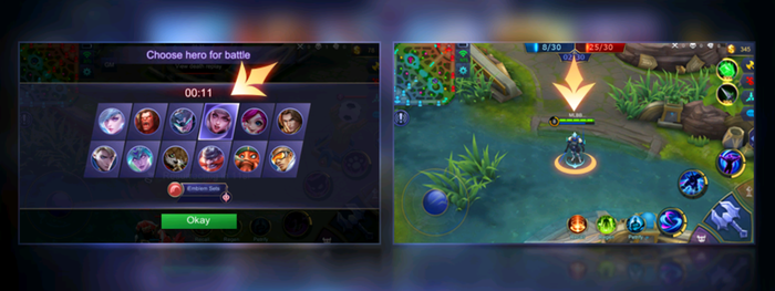 Hero selection in Deathbattle Mobile Legends mode