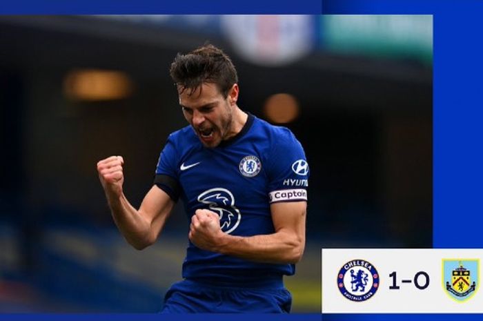 Kapten Chelsea, Cesar Azpilicueta, mencetak gol untuk timnya pada laga versus Burnley di Stamford Bridge, Minggu (31/1/2021).