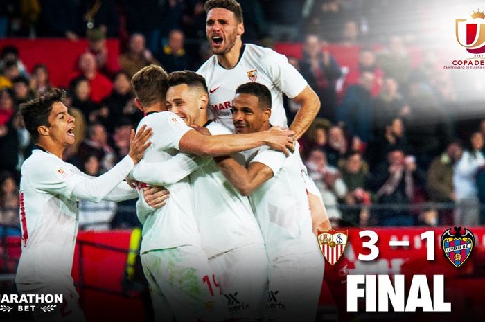 Sevilla mengalahkan Levante 3-1 dalam babak 32 besar Cola del Rey di di Estadio Ramon Sanchez Pizjuan, Selasa (21/1/2020).