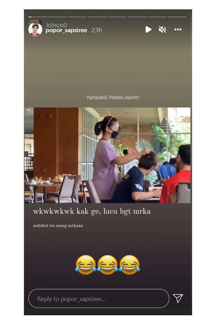 Unggahan Instagram story Sapsiree Taerattanachai @popor_sapsiree