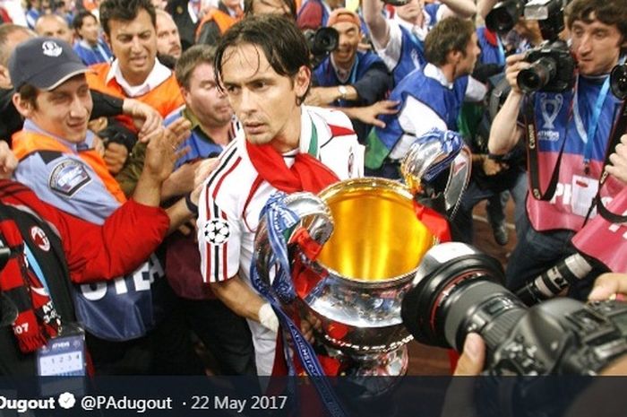 Filippo Inzaghi saat membawa AC Milan menjuarai Liga Champions 2006-2007.