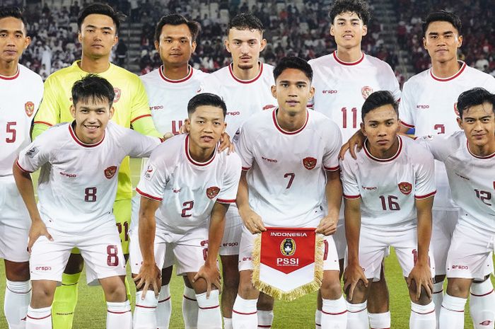 Skuad timnas U-23 Indonesia laga melawan timnas U-23 Qatar di Piala Asia U-23 2024, Senin (15/4/2024).