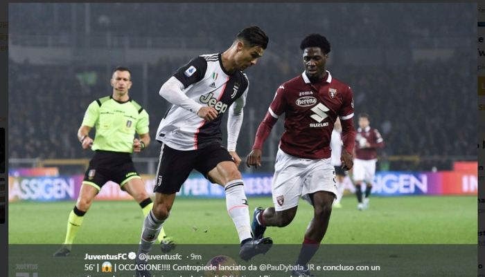 Aksi Cristiano Ronaldo saat Juevntus melawan Torino di Liga Italia, Minggu (3/11/2019)