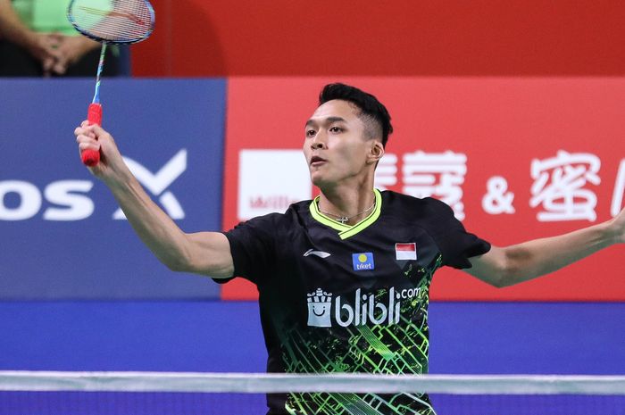 Jonatan Christie saat tampil pada babak pertama Denmark Open 2019, di Odense Sports Park, Denmark, Selasa (15/10/2019).