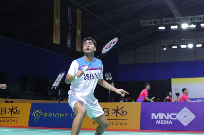 Pasangan ganda putra Rahmat Hidayat/Pramudya Kusumawardana di ajang Indonesia Masters 2022.