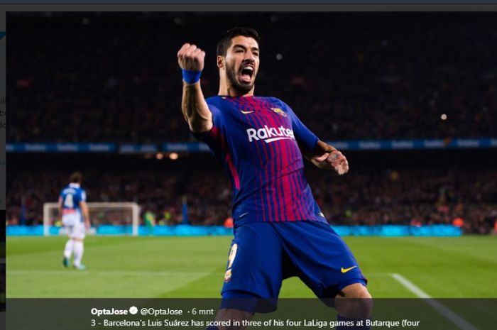Luis Suarez saat mencetak gol untuk Barcelona ke gawang Leganes pada laga Liga Spanyol, Sabtu (23/11/2019)