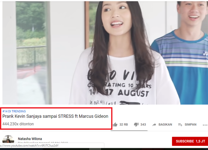 tangkapan layar jumlah penonton youtube videi Natasha Wilona