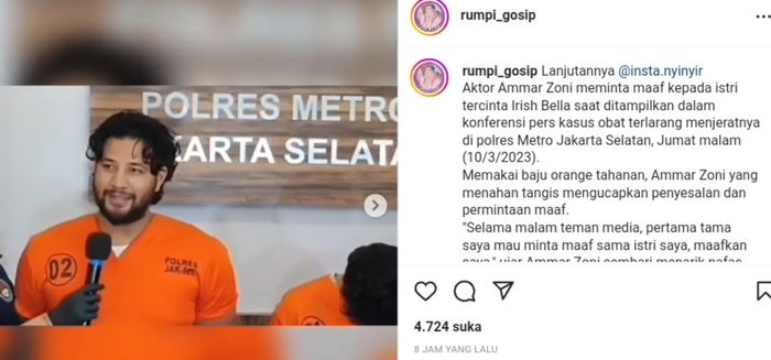 Ammar Zoni beri pesan ini untuk Irish Bella usai ditangkap lagi