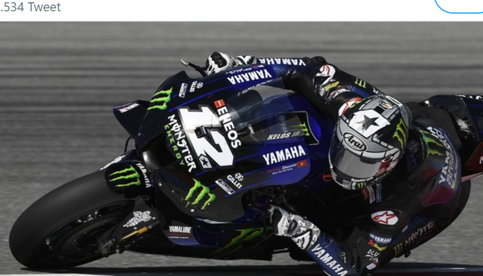 Pembalap Monster Energy Yamaha, Maverick VInales, ketika menjajal motor saat sesi latihan bebas MotoGP Republik Ceska 2020 di Sirkuit Brno, Jumat (7/8/2020).