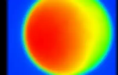 Gambar ini menampilkan Bulan dengan gelombang radio. Ada matahari di sebelahnya sehingga memancarkan radiasi lebih panas.