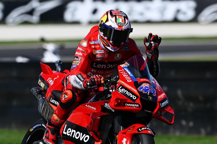 Pembalap Ducati Lenovo, Jack Miller pada sesi latihan bebas pertama (FP1) MotoGP Australia 2022 di Sirkuit Phillip Island, Jumat (14/10/2022)