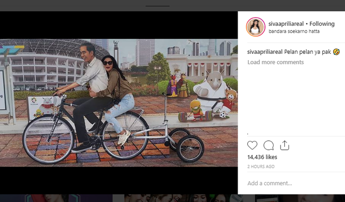 foto Siva dengan replika Jokowi bersepeda di Instagram pribadinya