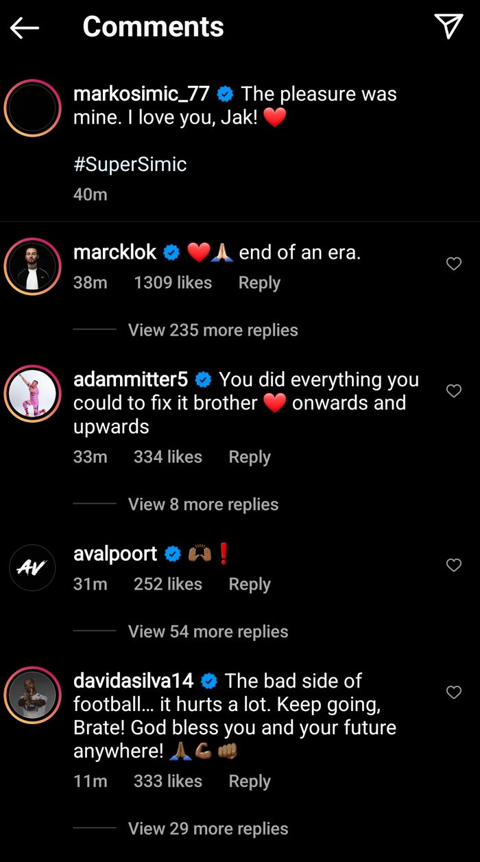 Komentar Marc Klok di postingan Instagram Marko Simic.