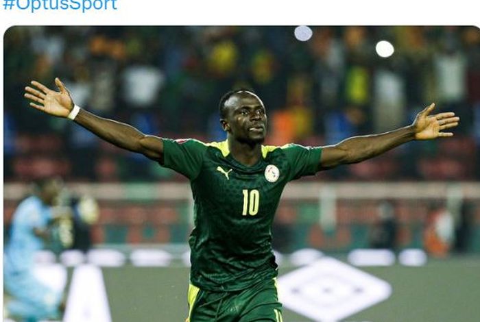 Sadio Mane ketika merayakan golnya untuk timnas Senegal.