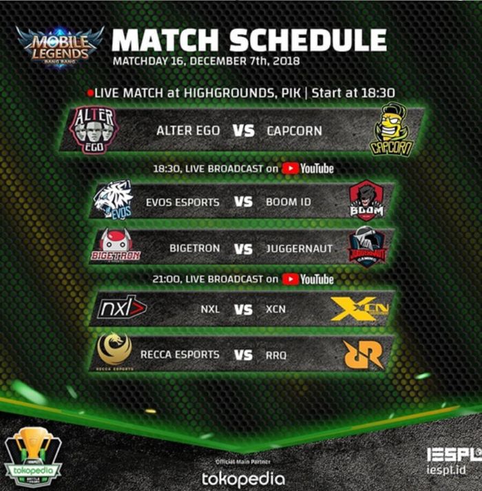 Tokopedia Battle of Friday Mobile Legends Schedule 16th Week