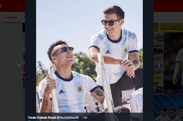 Dua pemain timnas Argentina, Paulo Dybala dan Lautaro Martinez