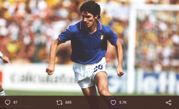 Legenda sekaligus pahlawan timnas Italia di Piala Dunia 1982, Paolo Rossi.